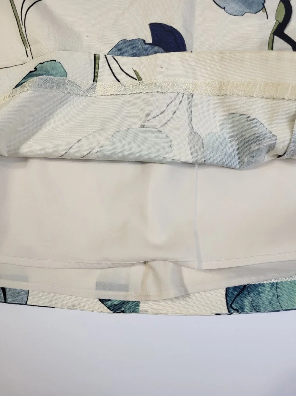 Tory Burch Iris Print A Line Skirt Black Scallop Trim Lined Blue Cream